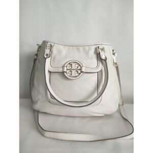 Tory Burch 2way handbag shoulder bag all leather logo Cream USED W13",H10",D4.5"